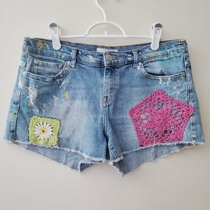 Mango Crochet Patchwork Denim Shorts